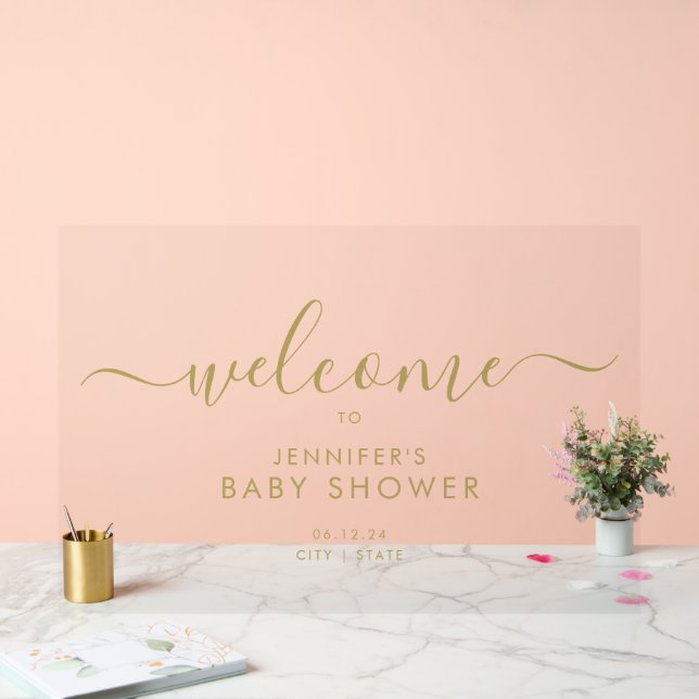 Panneau En Acrylique Baby shower de script moderne Welcome Gold (Mariage)
