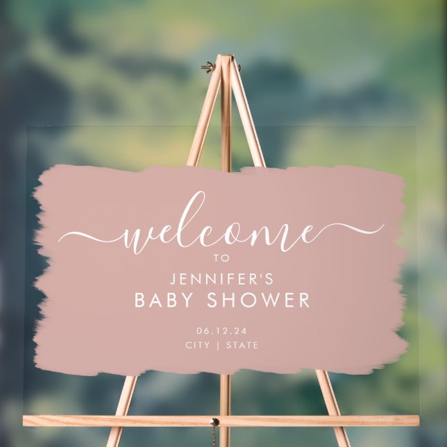 Panneau En Acrylique Baby shower de script moderne Welcome Paint Blush (Neutre)