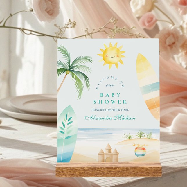 Panneau En Acrylique Baby shower de Surf de plage de bord bébé (Créateur téléchargé)
