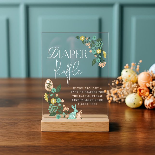 Panneau En Acrylique Baby shower Déchets Raffle Printemps Floral Pâques (Baby Shower Diaper Raffle Spring Floral Easter Acrylic Sign)