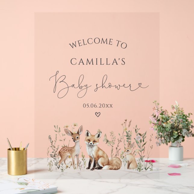 Panneau En Acrylique Baby shower des animaux forestiers de bois Bienven (Mariage)