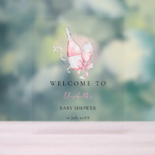 Panneau En Acrylique Baby-Shower Élégant Rose Aquarelle Moderne