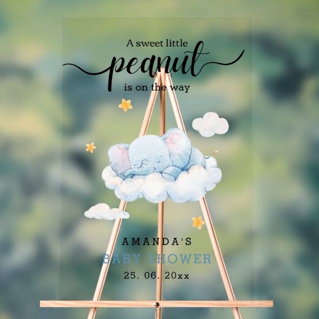 Panneau En Acrylique Baby shower éléphant couché, Baby shower garçon (Neutre)