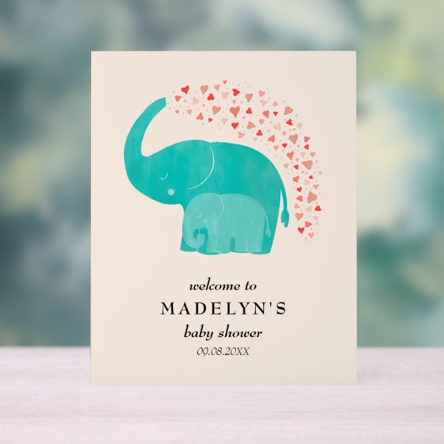 Panneau En Acrylique Baby shower Eléphant Mère et veau Bienvenue (Neutre)