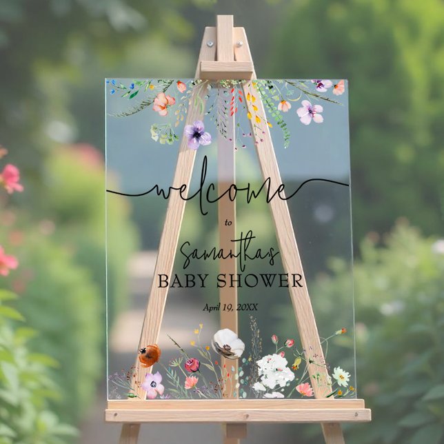 Panneau En Acrylique Baby shower fleur sauvage (Wildflower baby shower Welcome acrylic sign, choose any size)