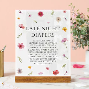 Panneau En Acrylique Baby shower fleur sauvage Late Night Diapers Jeu