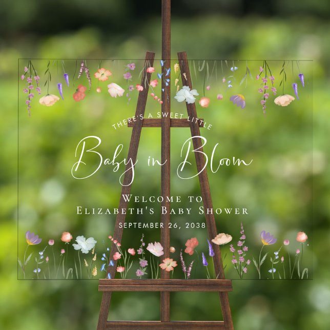 Panneau En Acrylique Baby shower fleur sauvage White Welcome (Créateur téléchargé)