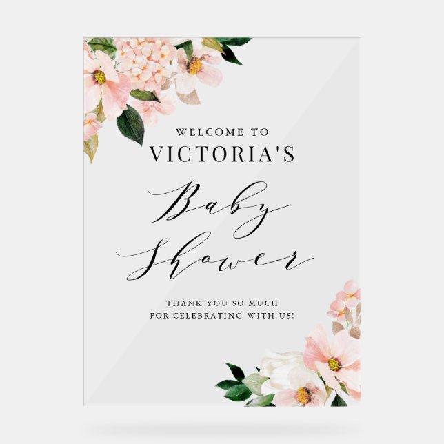 Panneau En Acrylique Baby shower floral rose pâle Magnolias (Recto)