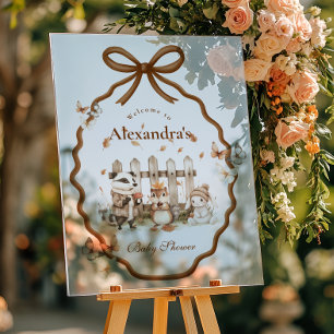Panneau En Acrylique Baby shower forestier En vichy neutre