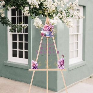 Panneau En Acrylique Baby shower Lavender Floral Tea Cup Bienvenue