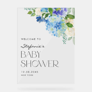 Panneau En Acrylique Baby shower moderne Blue Hydrangea Fleurs Accueil