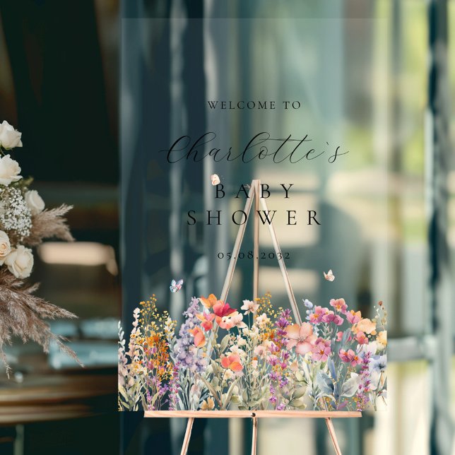 Panneau En Acrylique Baby shower moderne et fleur sauvage Accueil (Créateur téléchargé)