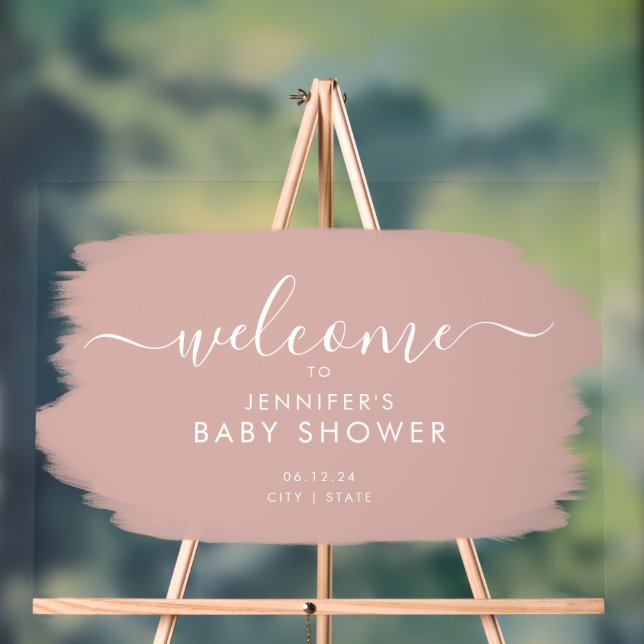 Panneau En Acrylique Baby shower moderne Welcome Paint White Blush (Neutre)