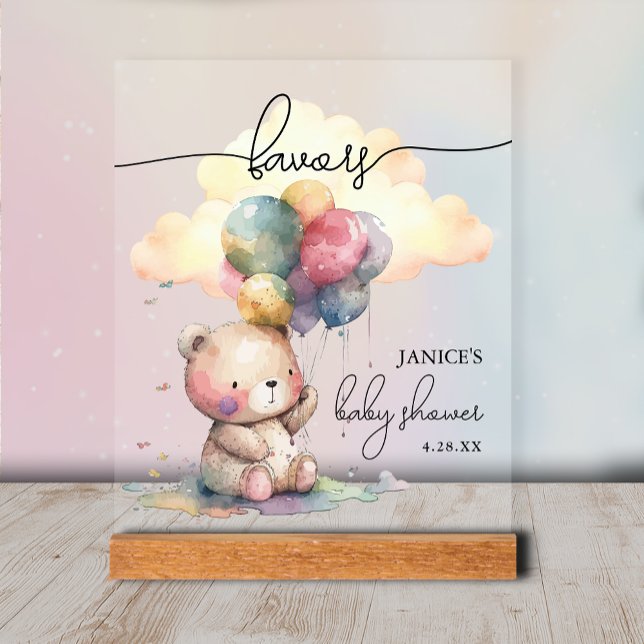 Panneau En Acrylique Baby shower Ours Teddy Faveurs (Teddy Bear Baby Shower Favors Tabletop Acrylic Sign)