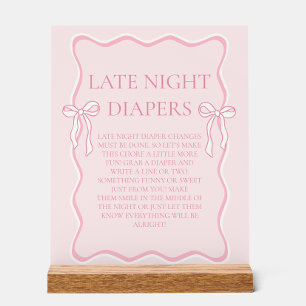 Panneau En Acrylique Baby shower rose Bow Late Night Diapers Jeu