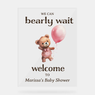 Panneau En Acrylique Baby shower Teddy Bear Girl Bienvenue