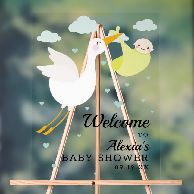 Panneau En Acrylique Baby shower Unisex Bundle Jaune Stork Bienvenue (Neutre)