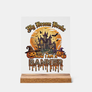 Panneau En Acrylique Balai Banquier Cassé Maison Hantée Halloween Sorci