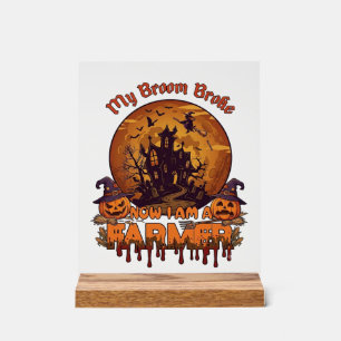 Panneau En Acrylique Balai Brisé Ferme Halloween Sorcière Maison Hantée