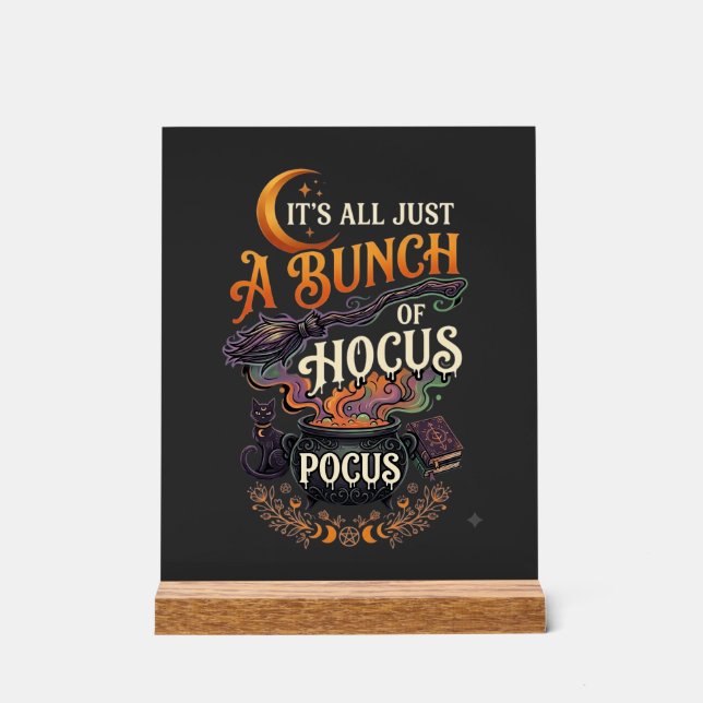 Panneau En Acrylique Balai de sorcière Hocus Pocus Chat noir Chaudron m (Recto)