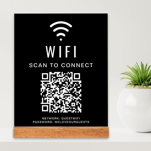 Panneau En Acrylique Balayage de code QR Wifi Pour Connexion Noir (Créateur téléchargé)