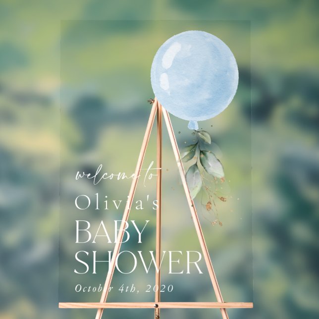 Panneau En Acrylique Balcon bleu, Eucalyptus, Baby shower Bienvenue (Neutre)