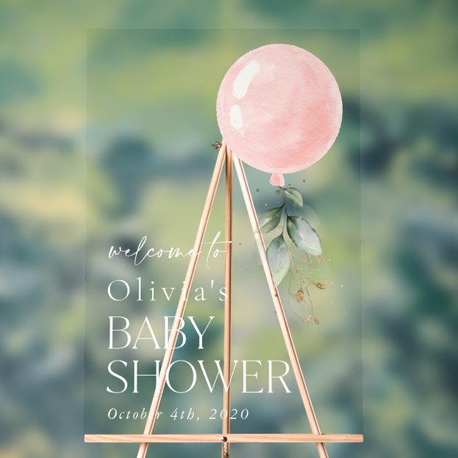 Panneau En Acrylique Balcon rose, Eucalyptus, Baby shower d'accueil (Neutre)