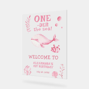 Panneau En Acrylique Baleine rose 1er anniversaire sous la mer