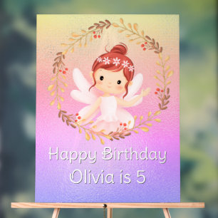 Panneau En Acrylique Ballerina Happy 5th Birthday Pink Party bannière