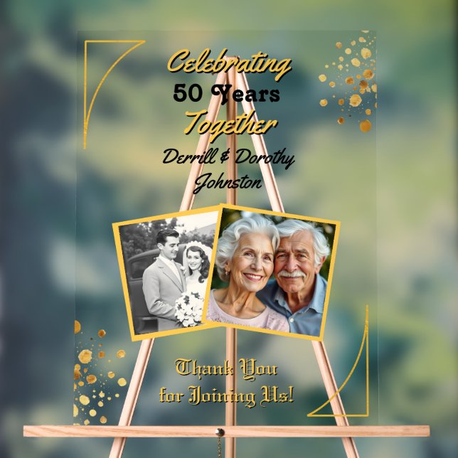 Panneau En Acrylique Ballons noirs et or 50e anniversaire (Neutre)