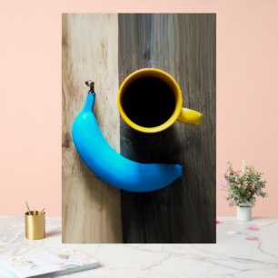 Panneau En Acrylique Banane Turquoise et pâte à café jaune - Pop Art