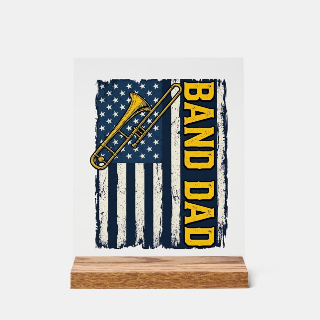 Panneau En Acrylique Band Dad Trombone American Flag Vintage Shirt Desi (Recto)