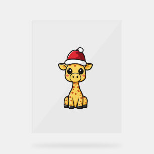 Panneau En Acrylique Bande-dessinée de la petite girafe de Noël