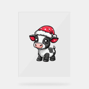 Panneau En Acrylique Bande-dessinée de Noël de la vache mignonne X-Mas