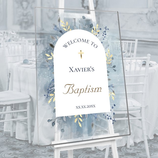 Panneau En Acrylique Baptism blue foliage clear welcome sign (Créateur téléchargé)
