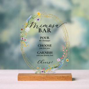 Panneau En Acrylique Bar à Mimosa pour un Brunch de Mariage aux Fleurs 