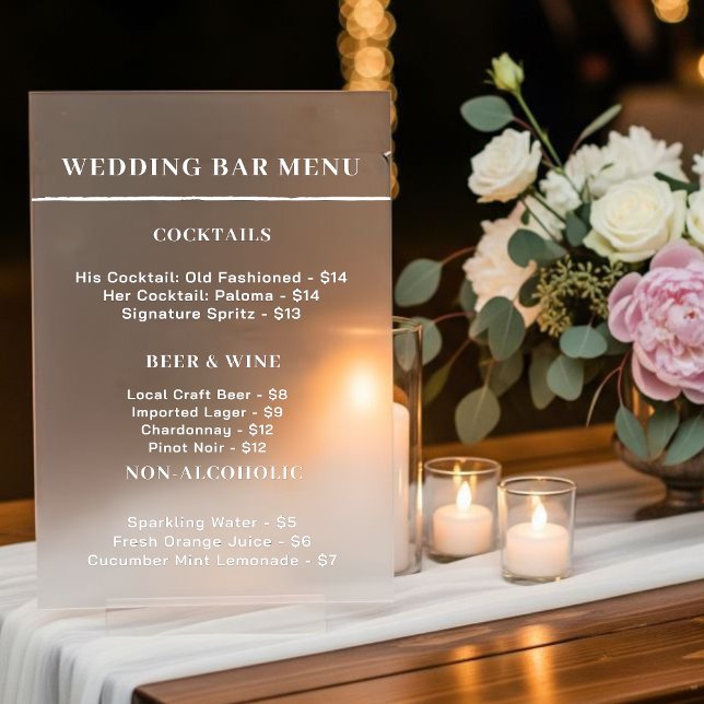 Panneau En Acrylique Bar menu sign wedding (Créateur téléchargé)