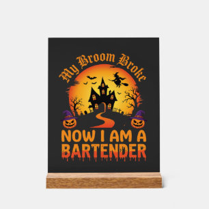 Panneau En Acrylique Barman Halloween Maison Hantée Sorcière Citrouille