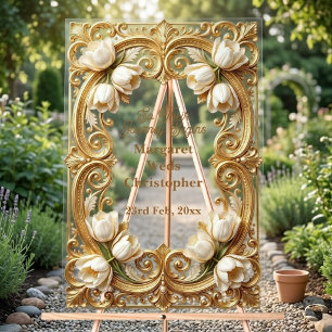 Panneau En Acrylique Baroque Opulence Tulipes Blanches Mariage Orné d'O