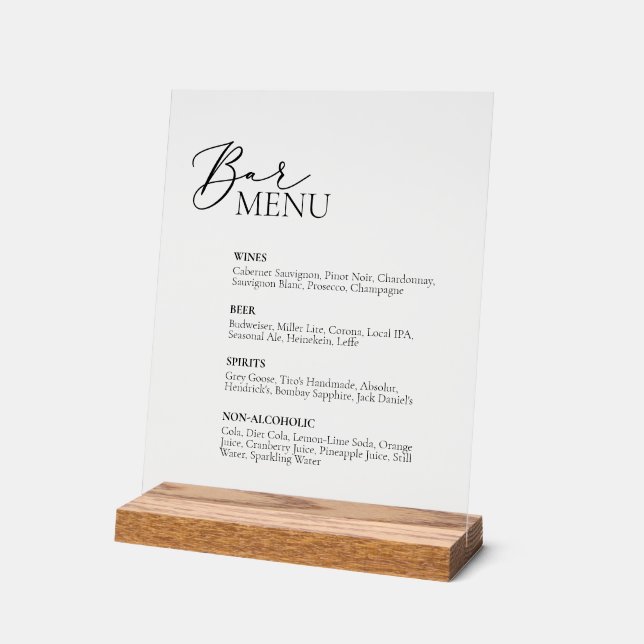 Panneau En Acrylique Barre de menu Mariage Barre Signal acrylique (Angle)