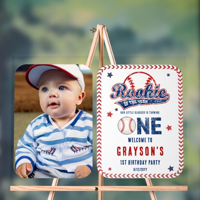 Panneau En Acrylique Baseball Rookie Photo 1st Birthday Party (Neutre)