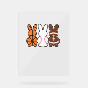 Panneau En Acrylique Basket-ball Football Sport Bunny de Pâques R