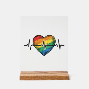 Panneau En Acrylique Battement de coeur arc-en-ciel Gravure vintage Des