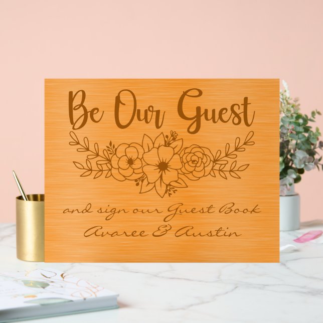 Panneau En Acrylique Be Our Guest and Sign Our Guestbook Orange Wedding (Mariage)