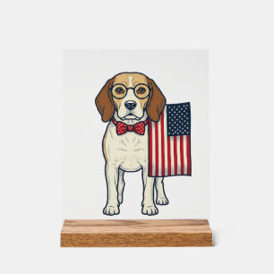 Panneau En Acrylique Beagle patriotique avec drapeau vintage vector art