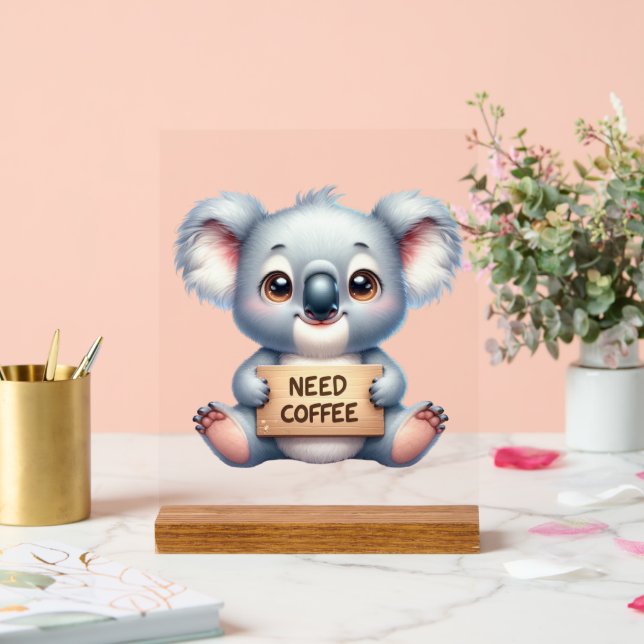 Panneau En Acrylique Beau bureau besoin de café koala ours (Mariage)