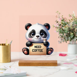 Panneau En Acrylique Beau bureau besoin de café panda ours