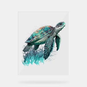 Panneau En Acrylique Beau Paysage Maritime Avec Majestic Tortue De Mer