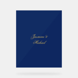 Panneau En Acrylique Beaux Noms De Couple Calligraphie Chic Bleu & Or