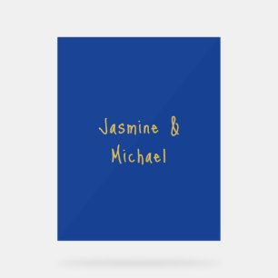 Panneau En Acrylique Beaux Noms De Couple Calligraphiés Bleu Et Or
